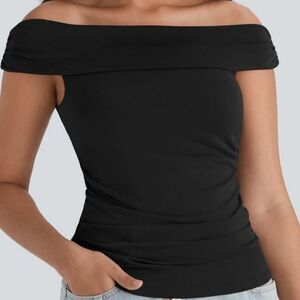 Halara Black Soft Stretchy Ruched Off The Shoulder Bra Top Size Small